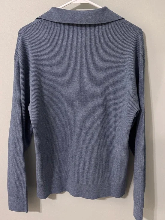 Uniqlo NWT Washable Knit Ribbed Polo Sweater Women’s L Blue Minimalist Comfy - Picture 4 of 7